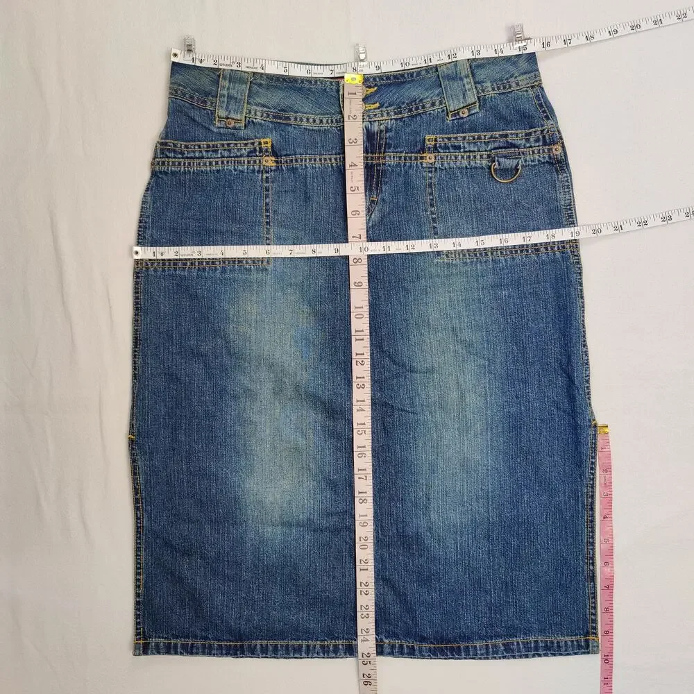 VTG Casual Streetwear Teen Junior UNIONBAY Y2K Denim Side Slits Midi Skirt